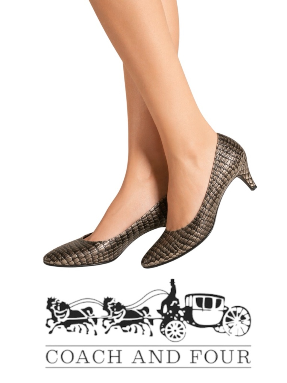 Coach and Four Calvan Two Pump Women Grey Croc Embossed Kitten Heel Round Toe 9